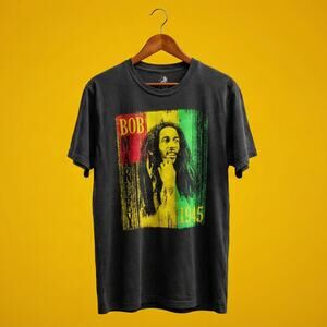 Bob Marley T-Shirt Large Zion Rootswear 1945 Graphic Rasta Reggae Tee Black Boxy